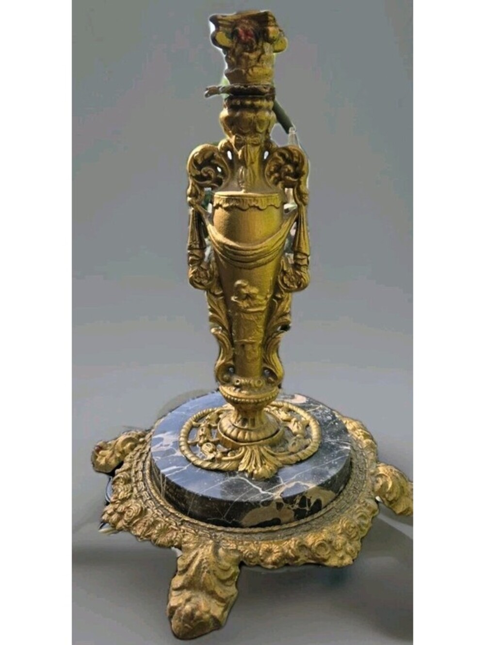 Magnificent Table Lamp Brass Mounted on Marble On Brass Footed Base 30"TX12"Wide
